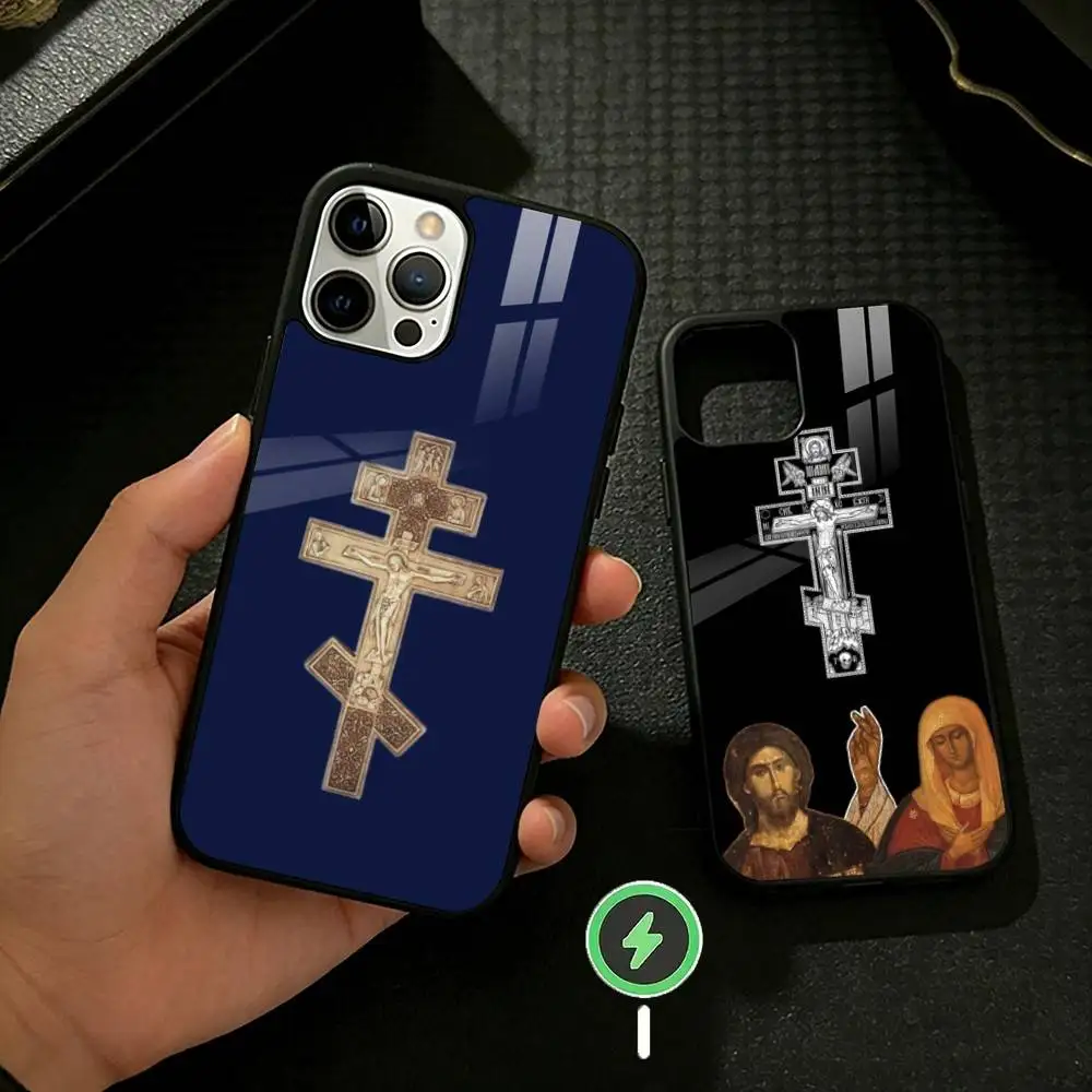 

Orthdox Cross Icon Phone Case For iPhone 17 16 15 14 13 12 Pro Max Plus for Mirror Wireless Magnetic Cover