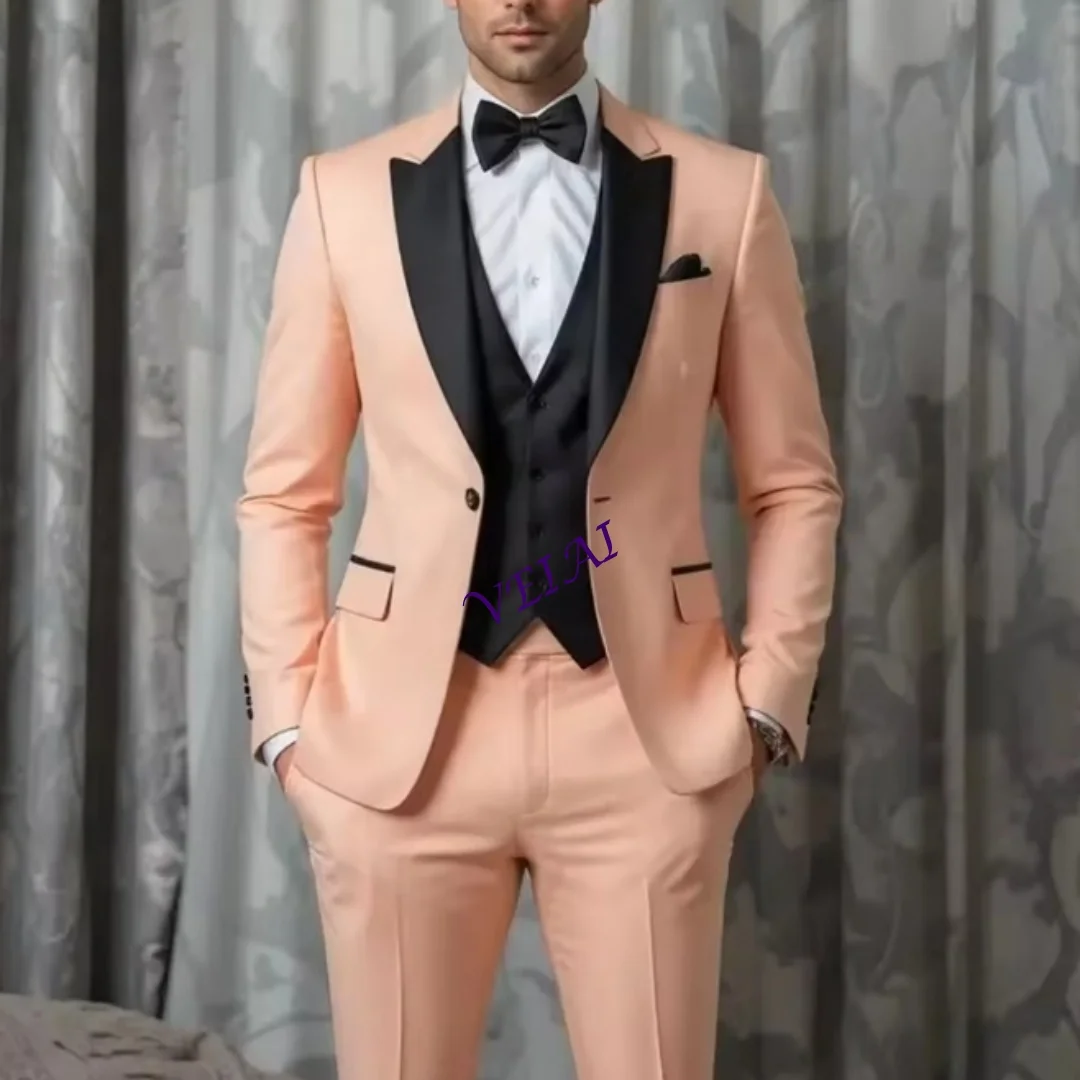 

CustomizedLight Orange And Black Men Suit Wedding Party Formal Groom Groomsman Prom Business Male Tuxedos 3 Piece Set Jacket Ves