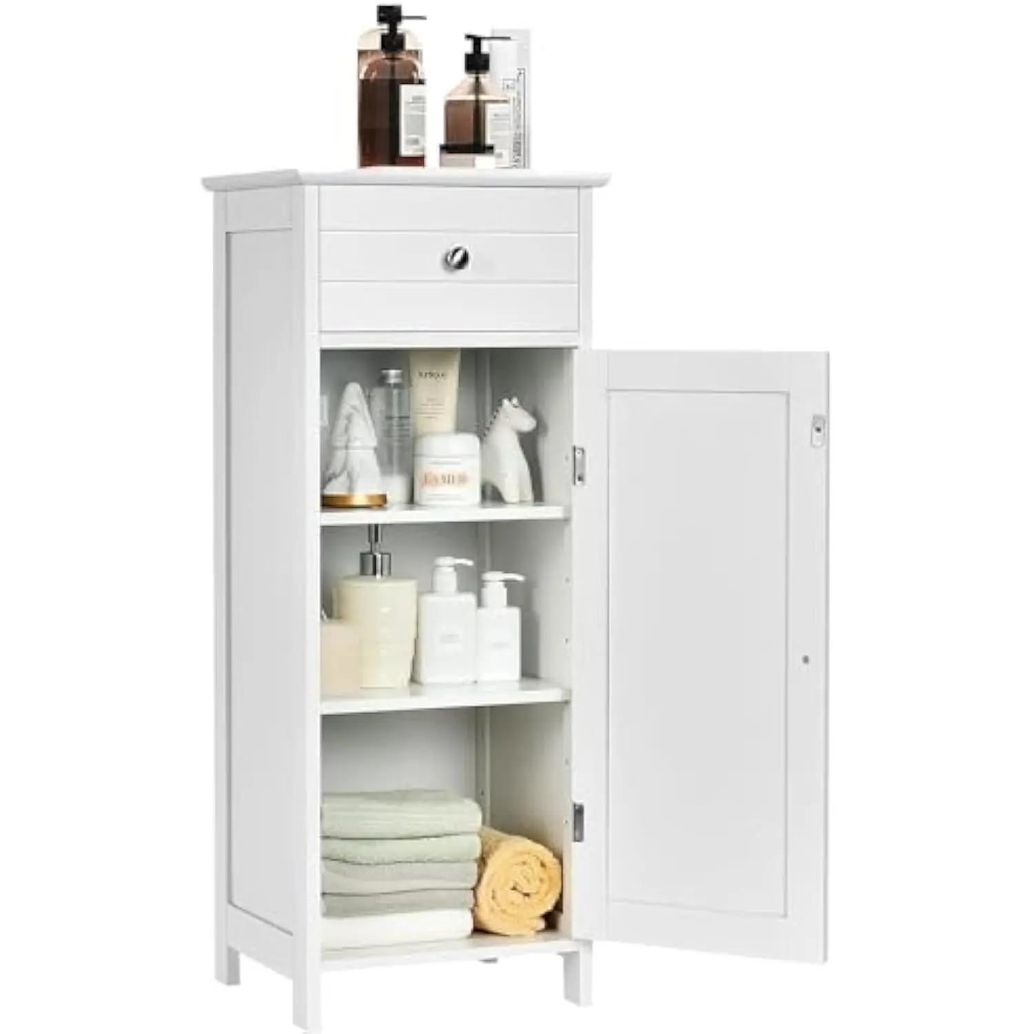 

Bathroom Storage Cabinet, Wooden Bathroom Cabinets Freestanding with Drawer & Adjustable Shelves, Bathroom Floor Cabinet for Sm