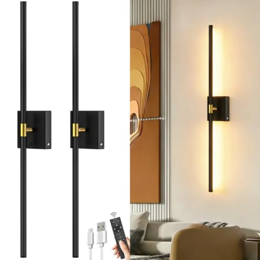 

Battery Operated Wall Sconces Set of 2: 10000mAh Rechargeable Wireless Wall Lights 360° Rotatable Magnetic Wall Lamp 4CCT Dimma
