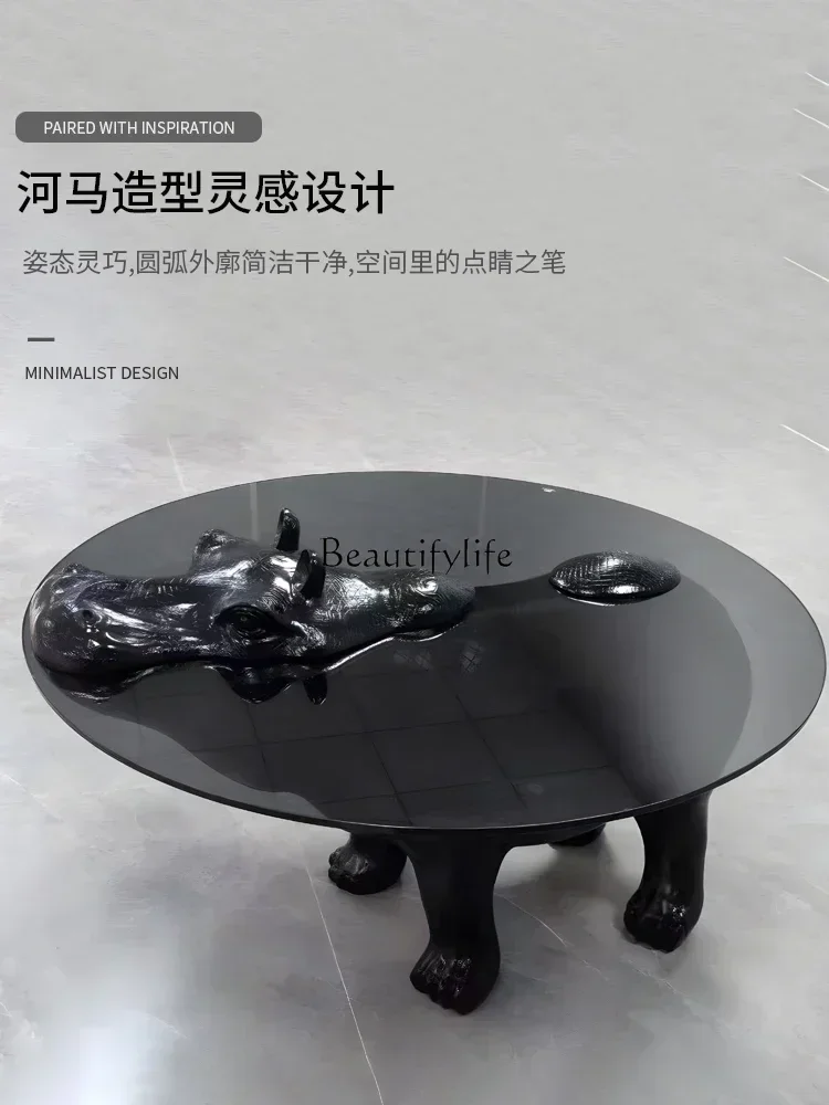 561Italian minimalist personality creative hippo coffee table living room special-shaped tempered glass coffee table
