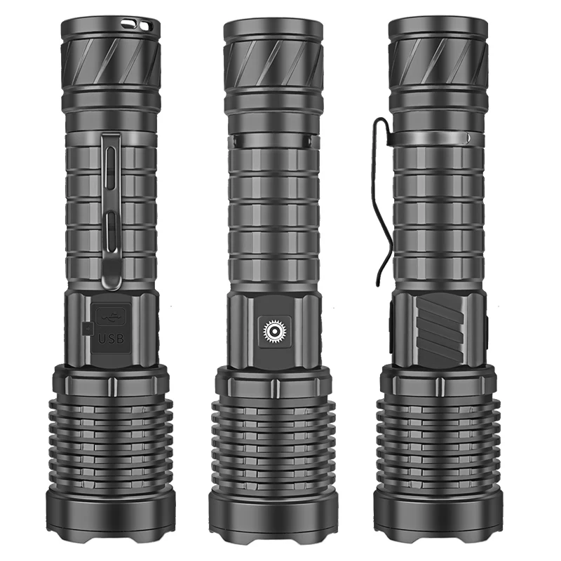 Super Bright XHP70 LED Torch 18650 26650 Type-C USB Rechargeable Flashlight 1500LM Electric Display Zoom Waterproof Emergency