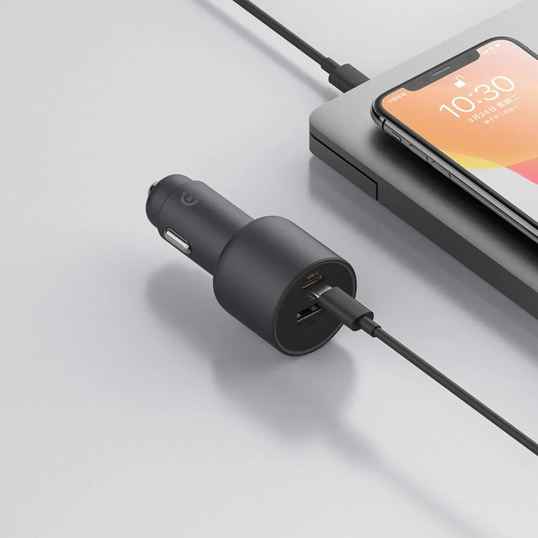 Ładowarka samochodowa Xiaomi 100W Dual USB Quick Charge Mi ładowarka samochodowa USB-A USB-C podwójne wyjście światła LED z kablem 5A