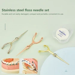 Stainless Steel Toothpick Dental Floss Reusable For Y Shape Flossing Holder Set Portable ECO-friendly Teeth Cleaning Tools
