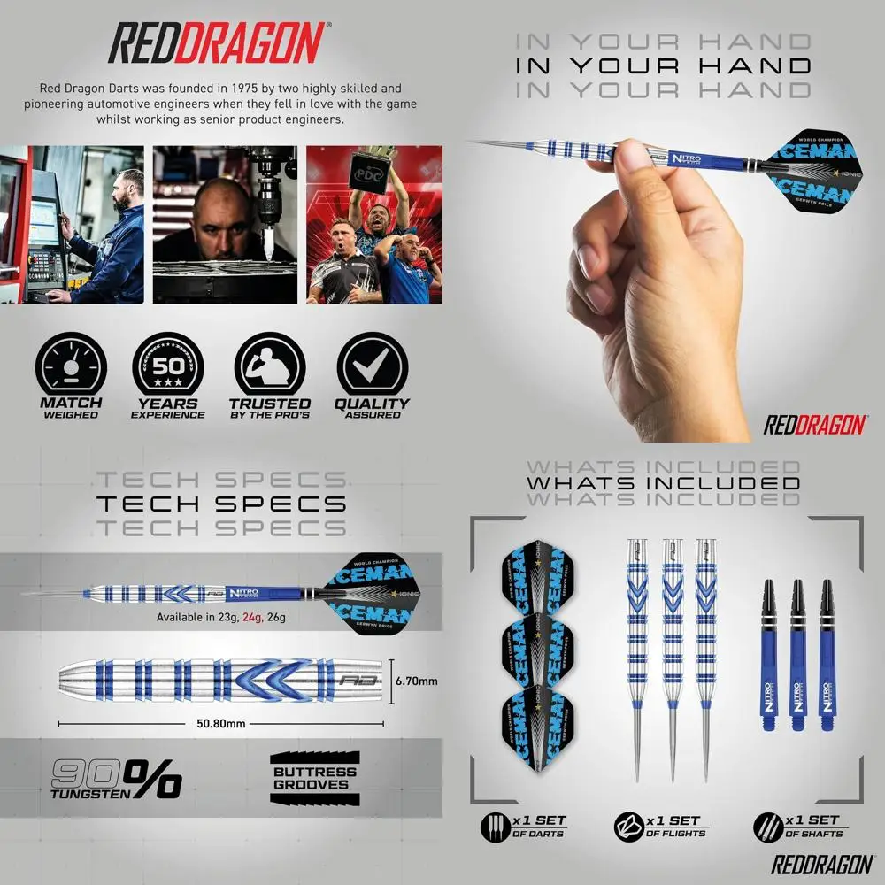 

Gerwyn Price's RED Dragon Tungsten Darts Set with Flights & Stems