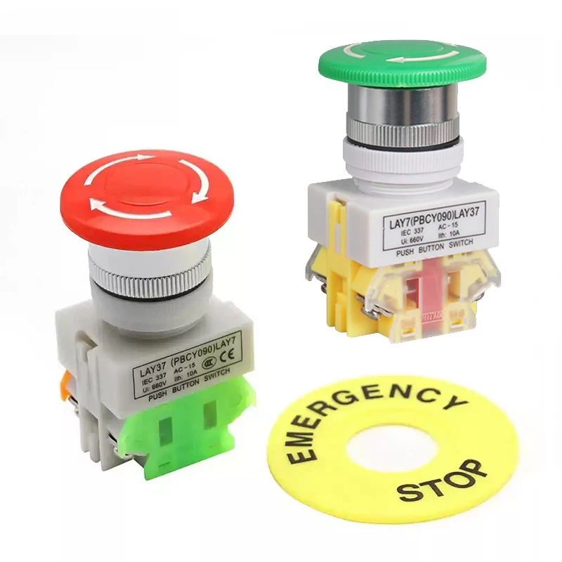 

LAY37-11ZS красный грибной колпачок с фиксацией 660 В 10A 1NO1NC 22 мм кнопочные переключатели аварийной остановки для оборудования лифт-лифт