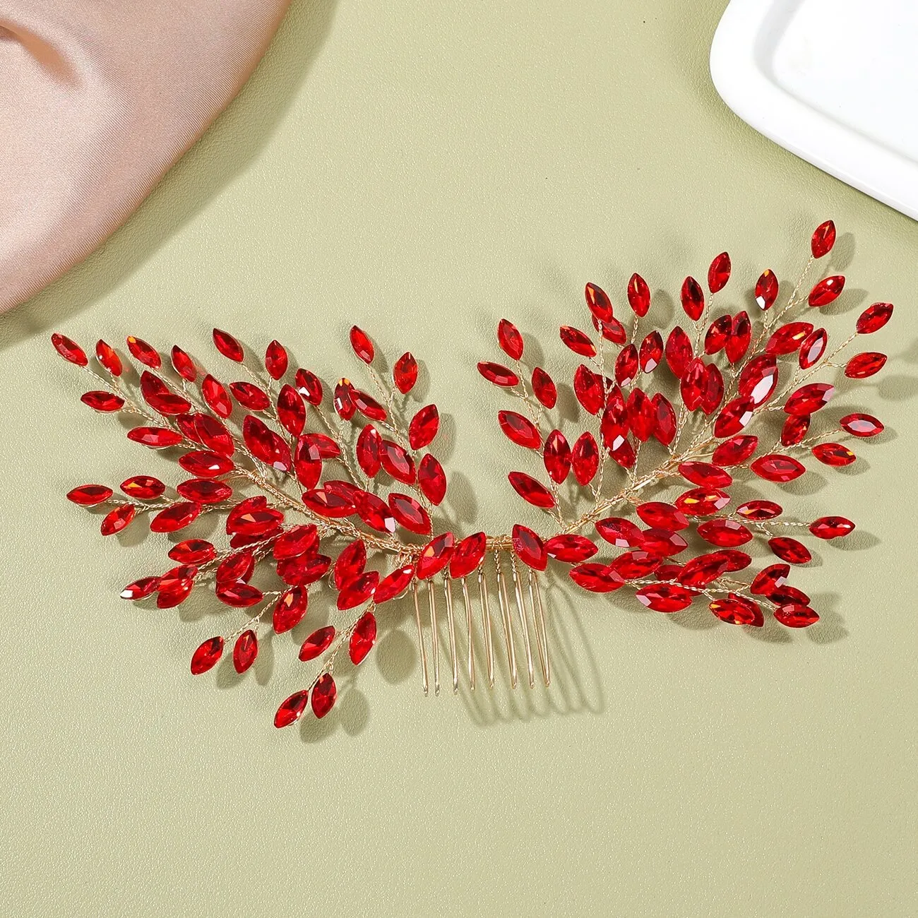 SLBRIDAL Handgefertigter Kristall-Strass-Perlen-Keramikblumen Braut-Haarkamm Hochzeits-Haaraccessoires Brautjungfern Damenschmuck – Detail 4