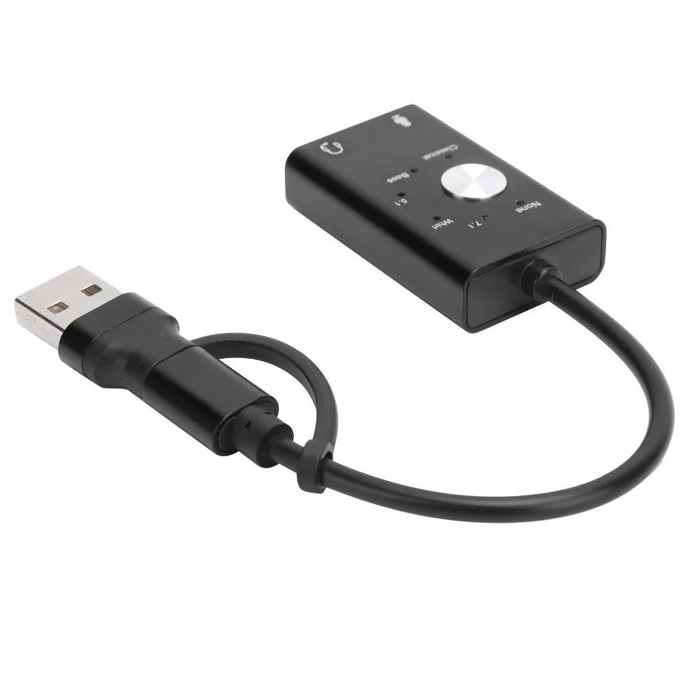 

2-in-1 Audio Interface TypeC to Audio Sound Card 7.1/5.1 Surround Channel External Sound Card USB Audio Adapter Laptop Notebook