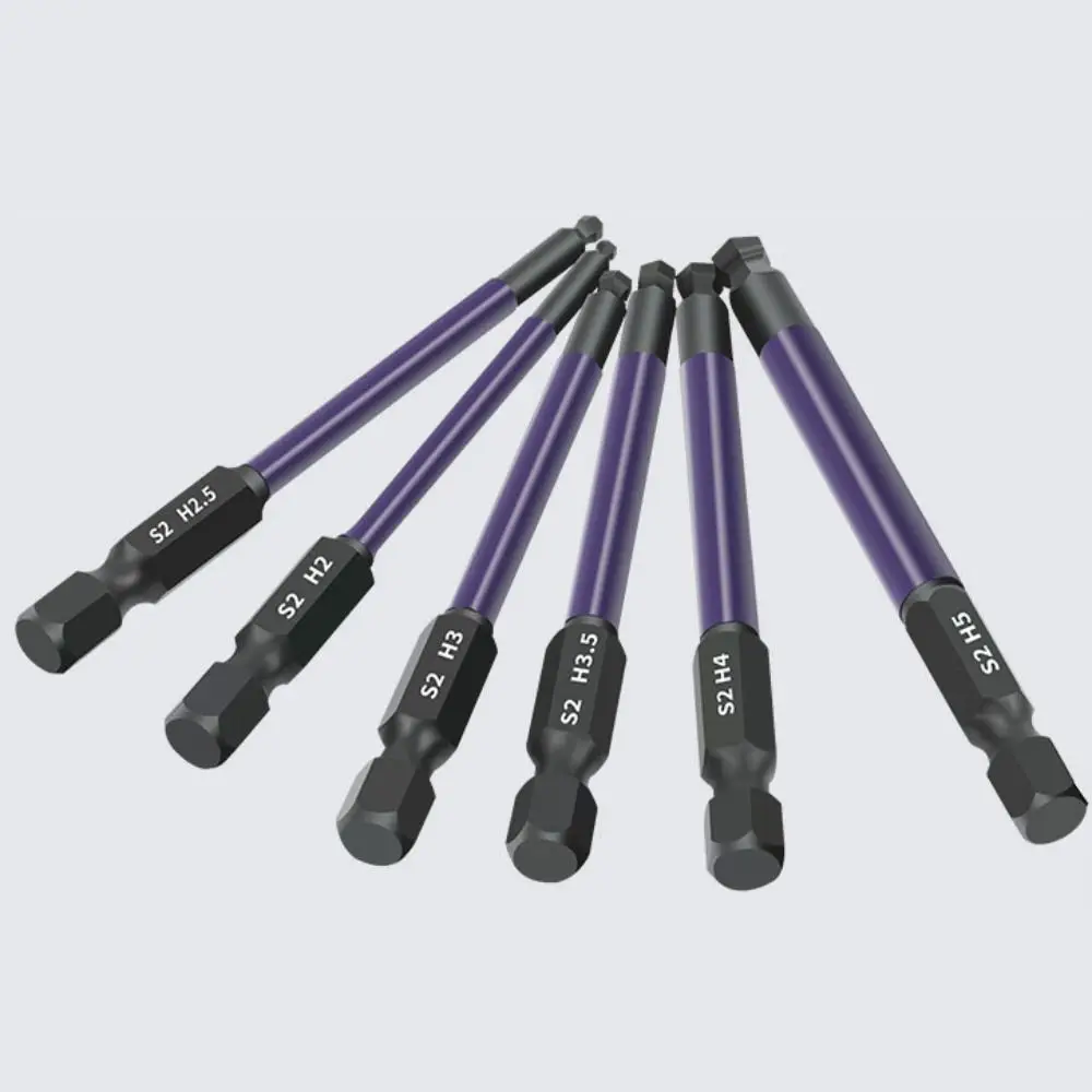 12pcs 75mm Ball End Screwdriver Bit Magnetic 1/4 Inch Hex Shank Hexagonal Screwdriver Bit Alloy Steel High Hardness