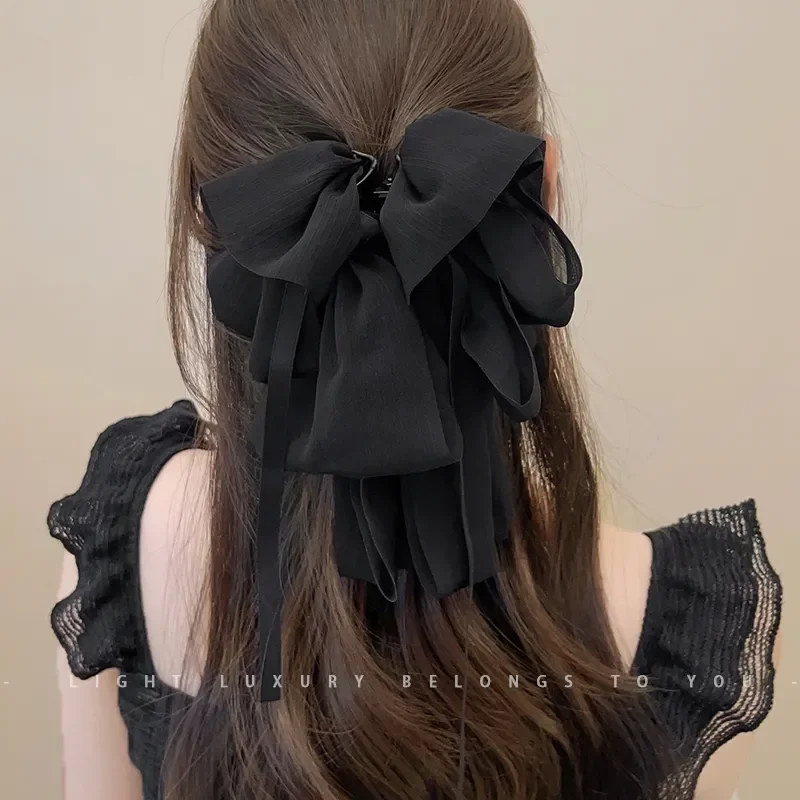 

French Style Hair Accessories Trendy Girls Soid Big Bowknot Hair Claws Lady Delicate Hairpins Headband Hair Clip New Headwear