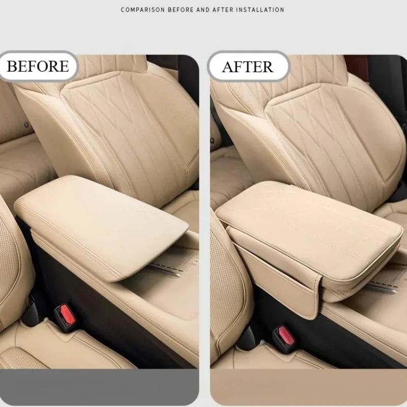 لجيلي Monjaro Xingyue L 2025 الجلود سيارة التحكم المركزي مسند الذراع صندوق سطح الغطاء الواقي تقليم ذراع السيارة وسادة استراحة