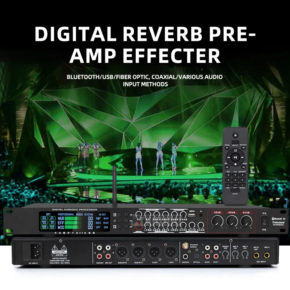 High-End KTV Digital Preamp Processor with Reverb, Vocal Exciter & Equalizer, Home Karaoke Pre Tuner