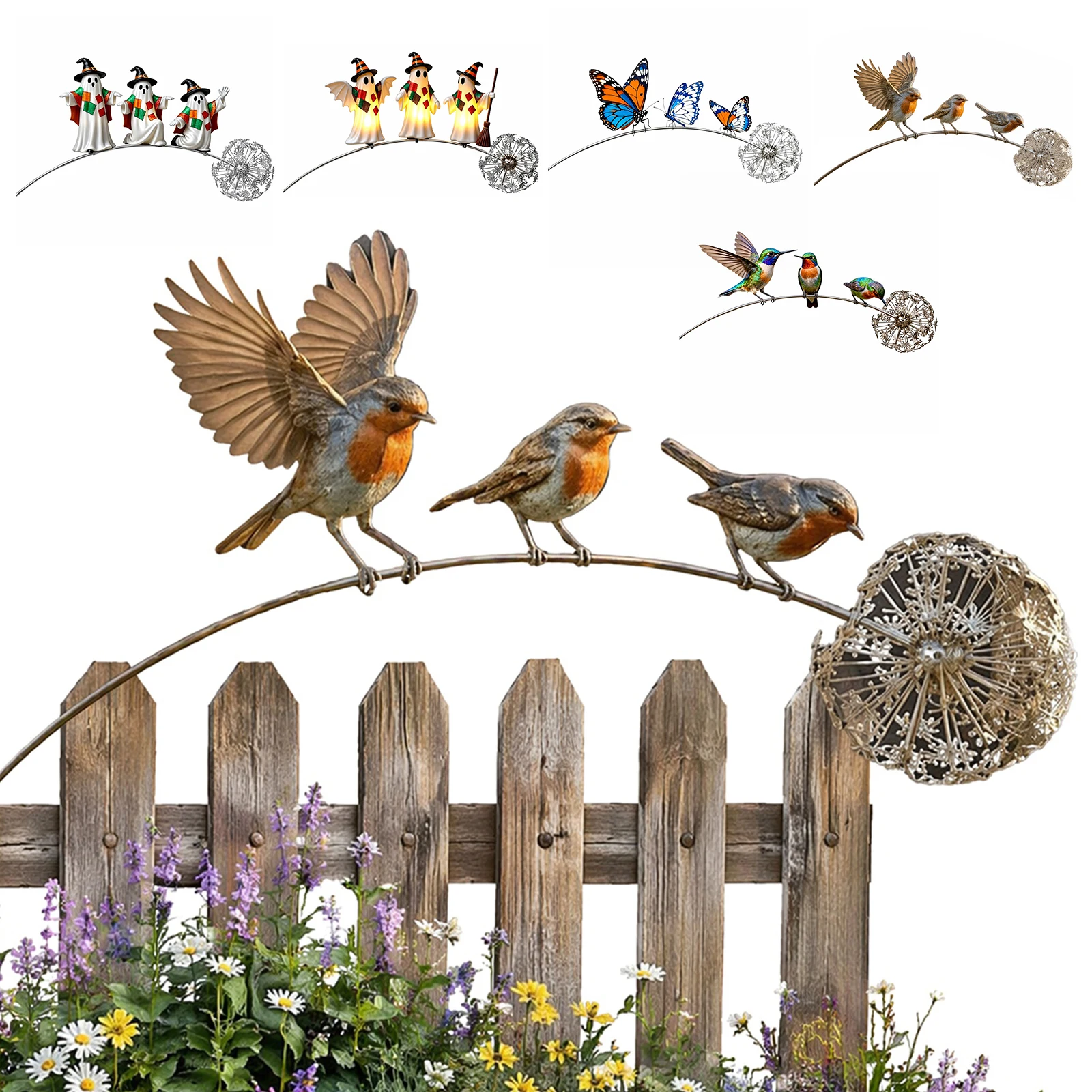 Iron Outdoor Yard Art Stake Decorative Lawn Ornaments Beautiful Statue Figurines for Lawn Patio Flower Bed Walkway