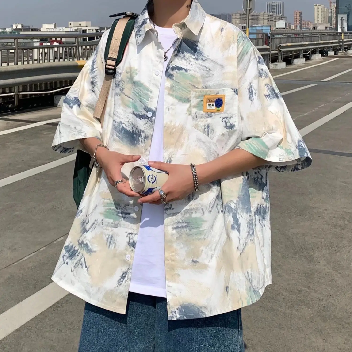 National Trend Tie-dye Shirt Men's Summer Trendy Brand Hawaiian Ice Silk Shirt Design Niche Versatile Thin Jacket