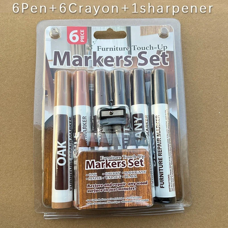 6/8/10 Stuks Houten Meubels Reparatie Pen Touch Up Markers & Krijt Puntenslijper Set Hout Kras restauratie Kit Patch Verf Pen