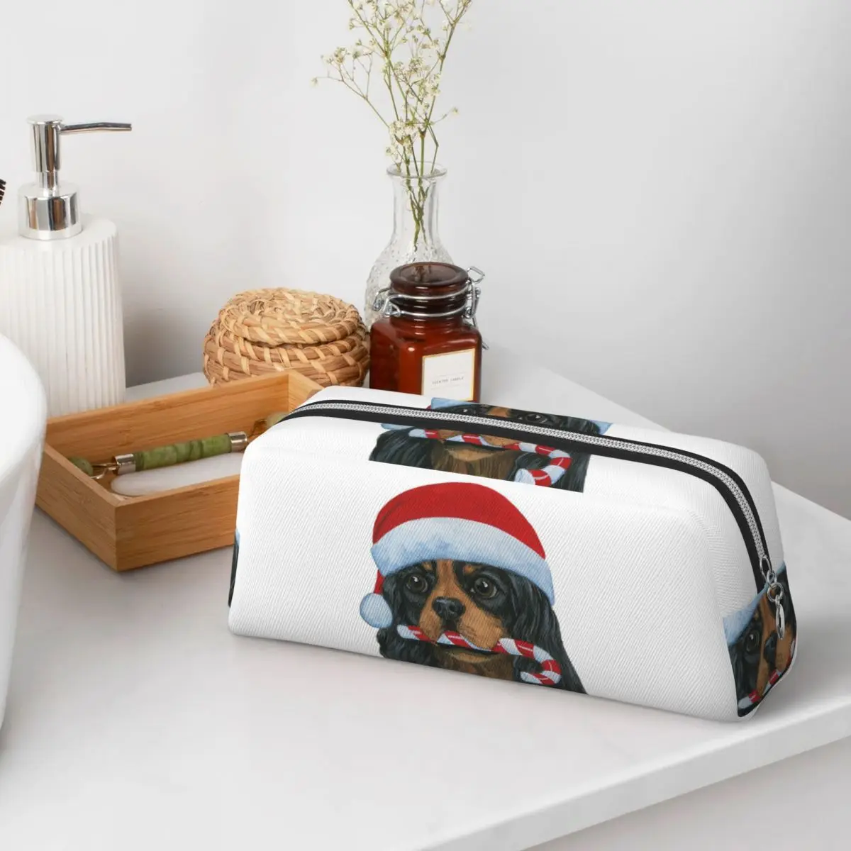 Christmas Cavalier King Charles Spaniel Black And Tan Pencil Cases for Student Gifts Pen Box Pencil Bag Pencil Pouch Pen Holder