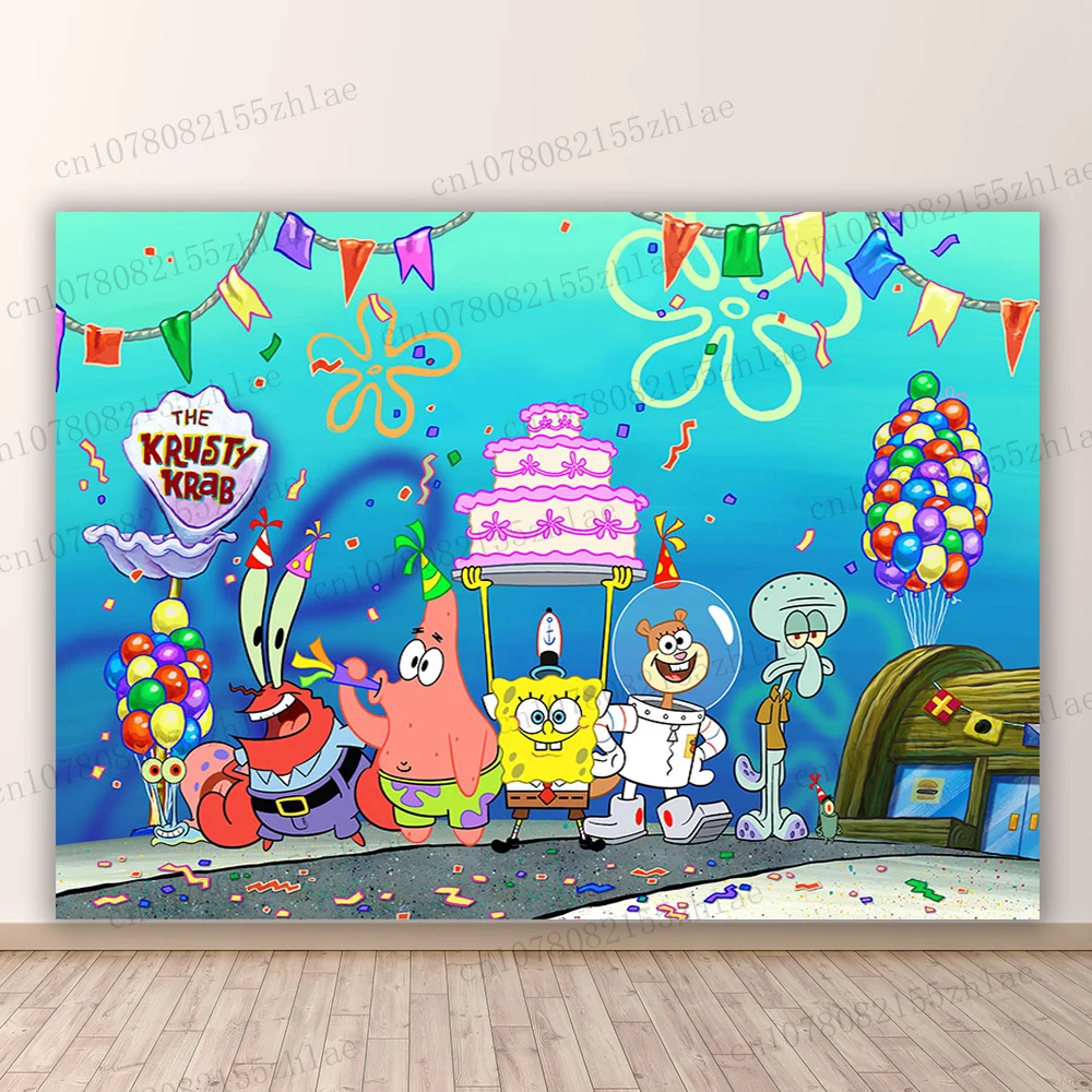 SpongeBob Birthday Party Photo Backdrop Cartoon Photo Background Baby Shower Banner Photography Backdrop