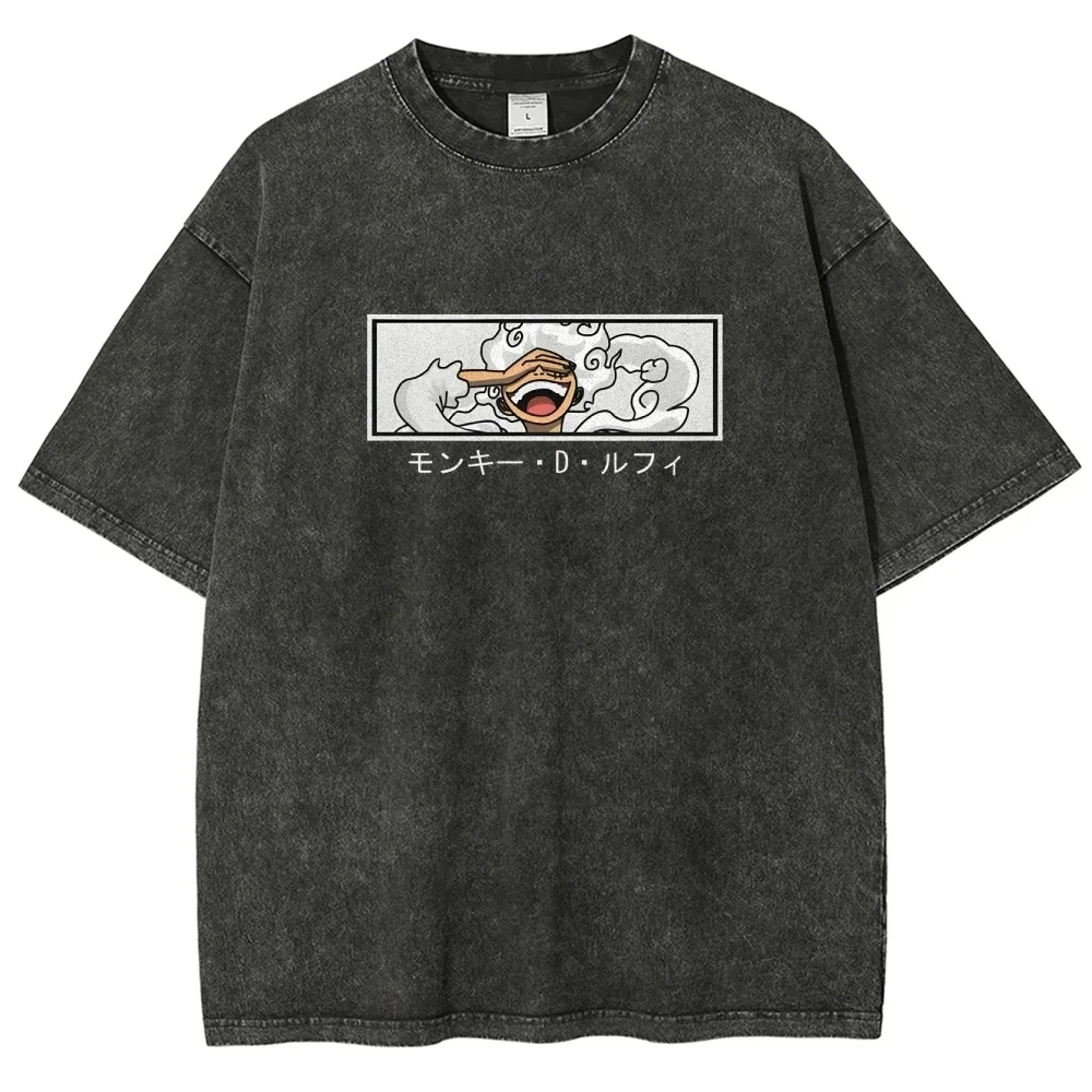 ONE PIECE Printed Short Sleeve T-Shirt Casual Summer Wear Men's Street Clothing Men's T-Shirt Washed and Old Comfortable Popular