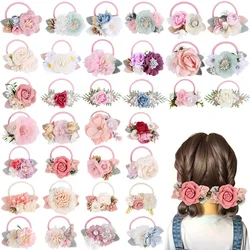 Elastic Flower Hair Bands for Girls Ponytail Holders Kids Floral Hair Tie Baby Pearls Hairband Headwear Rubber Hair Accessories