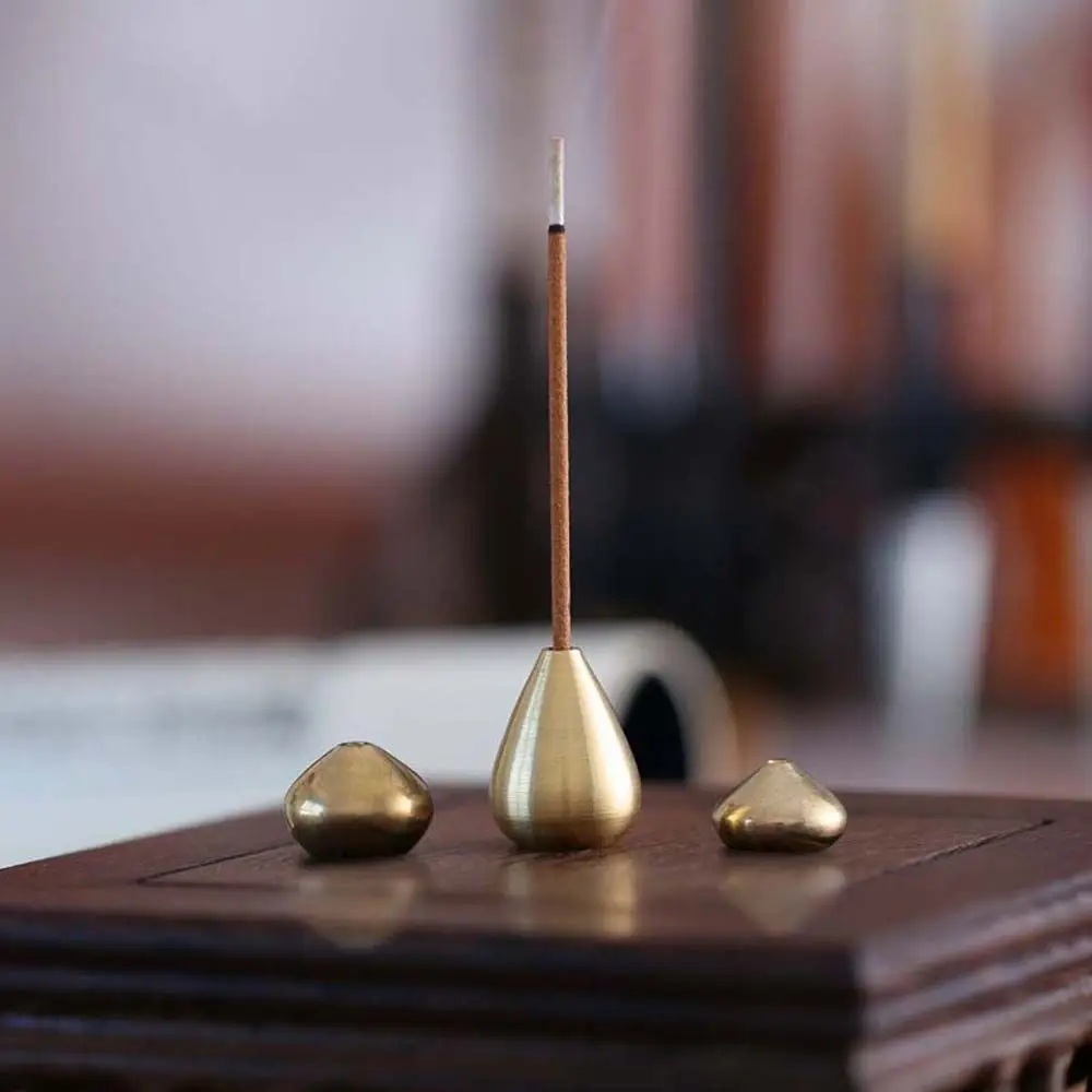 Portable Brass Incense Stick Holder Anti-oxidation Metal Water Drop Shape Incense Base for Home Office Teahouse Multi Purpose