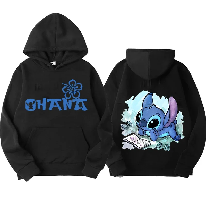 Disney Lilo & Stitch sweat à capuche femme Streetwear motif de dessin animé sweat à capuche homme rétro décontracté couleur unie Rock Lilo & Stitch Sweatshi