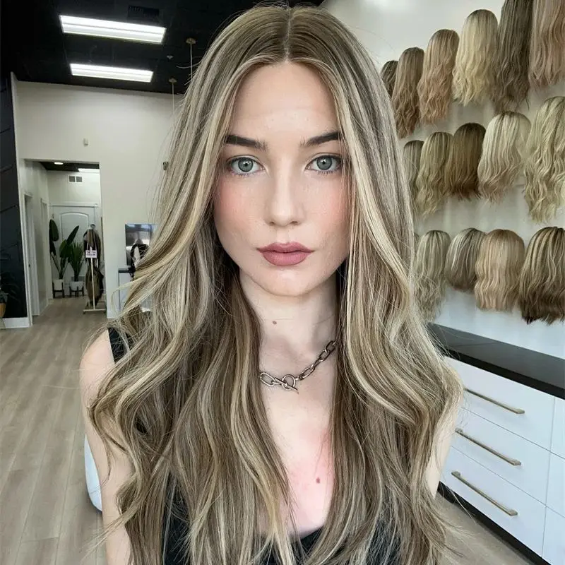 

13x4 Ombre Коричневый Блондин Синтетический Парик Фронта Шнурка для Женщин с Предварительно Сорванной Линией Волос и Волосами Младенца для Ежедневной Вечеринки Косплей Использование