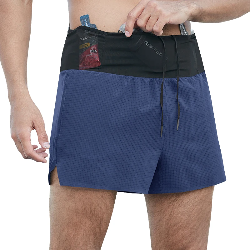 ماراثون شورت الجري الرجال 2 في 1 سريعة الجافة تجريب التدريب اللياقة البدنية الركض متعدد جيب رجل رياضة السراويل الرياضية مع الحقيبة الخصر