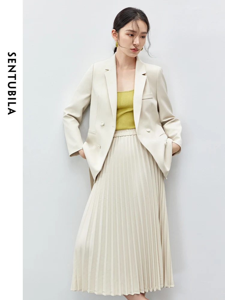 SENTUBILA Gonna da donna Abiti 2024 Autunno Texture Blazer Pieghe Gonna Office Lady Lavoro Affari Set da 2 pezzi 143Z56988