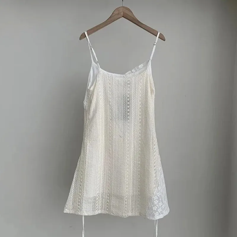 Robe d'été Chic en dentelle française pour femmes, chemise à bretelles, en gaze empilée, tricotée, surjupe, vêtements intérieurs, Base, robe courte