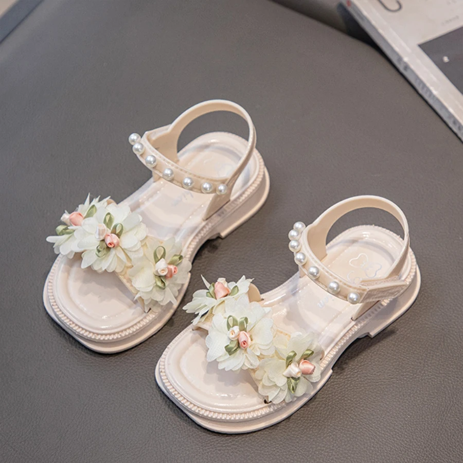 New Summer Sweet Flower Decoration Sandal For Aged 3-9 Girls Children Slippers Soft Non-slip Seabeach Flip Flops Kids Shoes