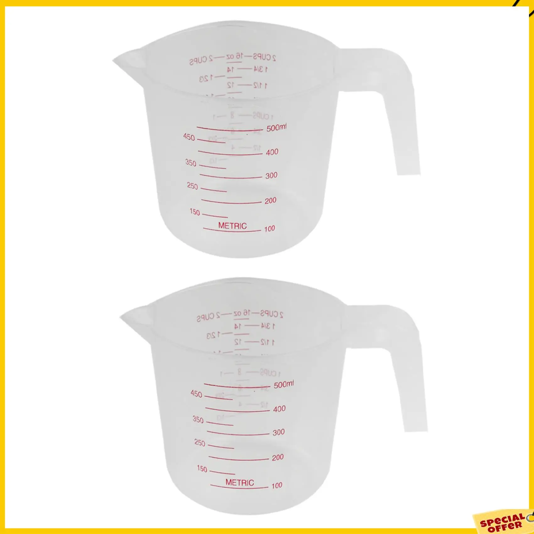 A24P 2X 500 ml Domowe laboratorium Dzbanek pomiarowy Dzbanek Plastikowy uchwyt Pojemnik z wylewką