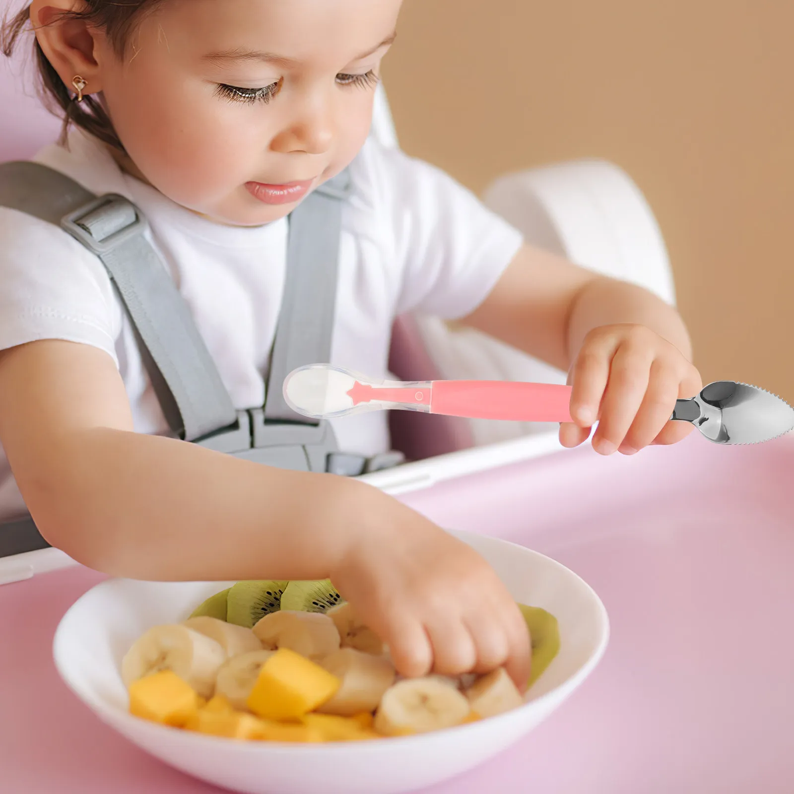 

Набор из 3 детских ложек-непроливайок с двойной головкой: нержавеющая сталь и силикон, для мягкого прикорма фруктовым пюре