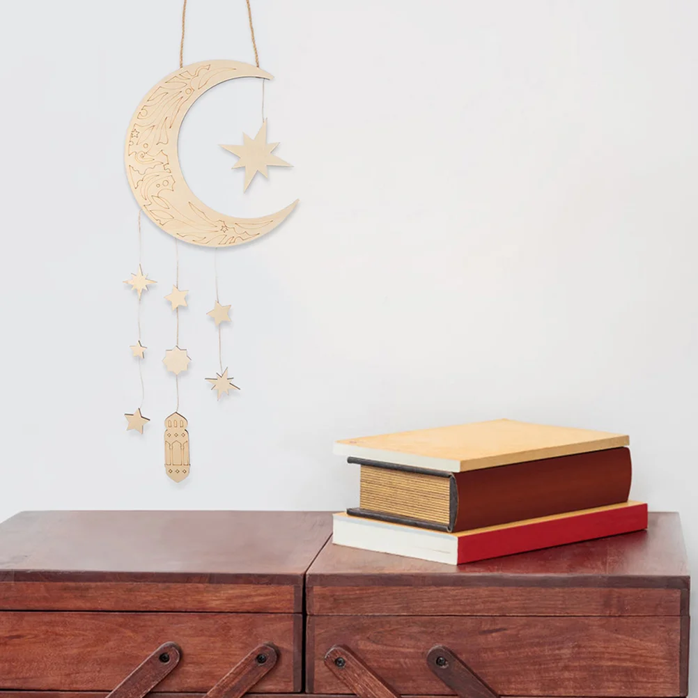 

2pcs Moon Pendants Wooden Hanging Ornament Natural Wood Star Moon Decor For Home Wall Party Decoration Diy Craft Gift