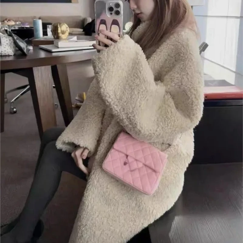 

For Petite Women with Thick Warm Lining 2025 Winter Coats Women's Oversized Faux Shearling Jacket Mid-Length Plush Sherpa Coat