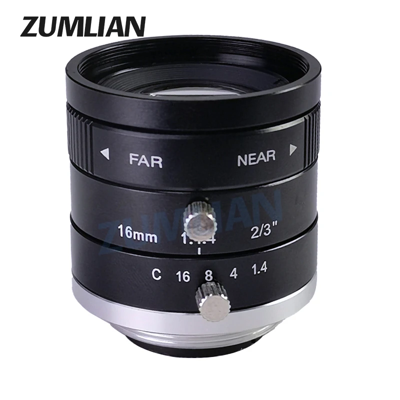 ZUMLIAN industrial camera lens 16mm fixed focus F1.4 manual iris 2/3'' C-Mount lens 3MP machine vision lente fa lens