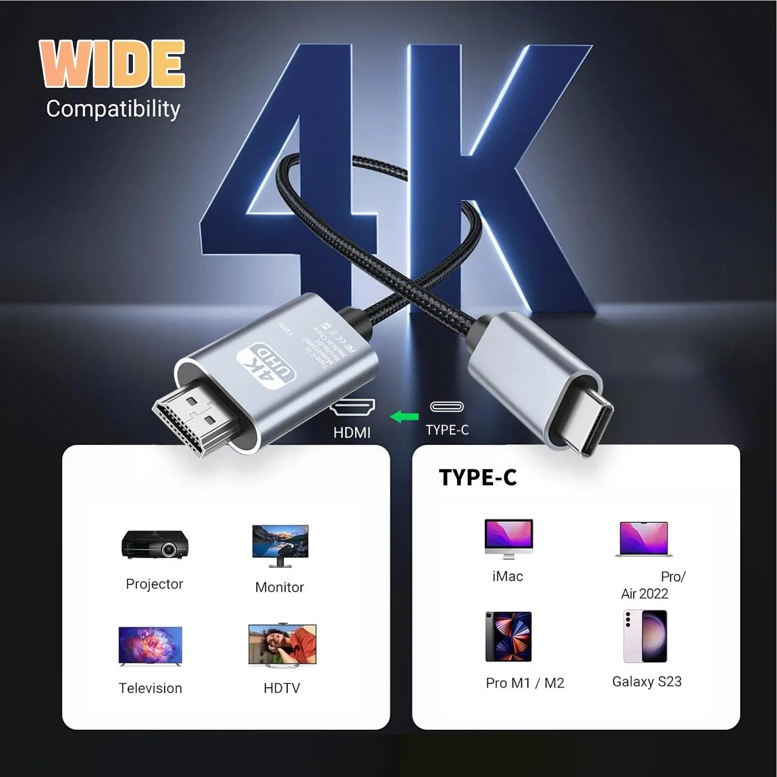 

Конвертер TypeC в HDTV Кабель для проекции экрана мобильного телефона в компьютер Кабель-адаптер 4K Разъем для проектора Компьютерный аксессуар
