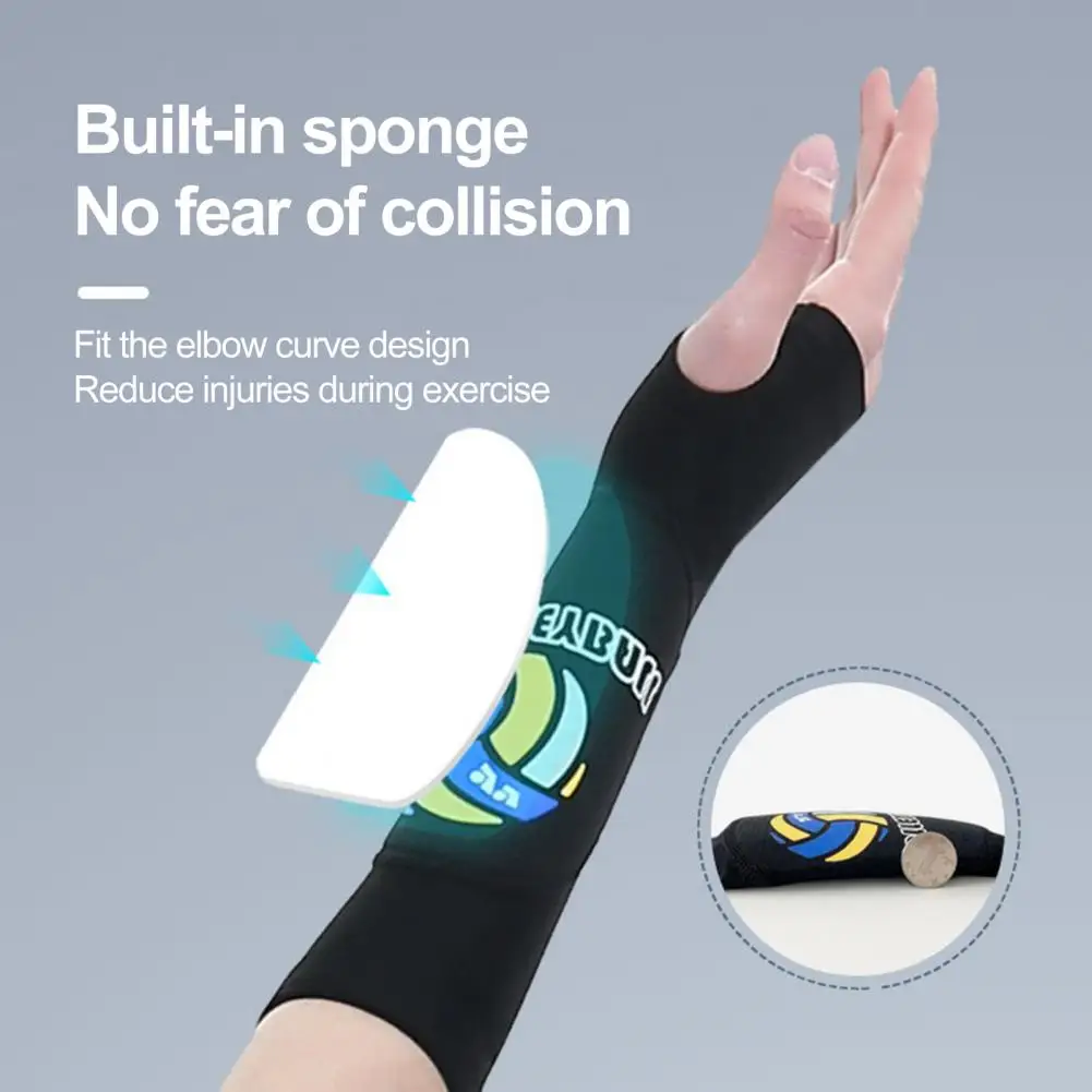 1 Pair Stretch Volleyball Arm Sleeves Sports Arm Guards With Pad/Thumb Hole Training Arm Guards For Women Men