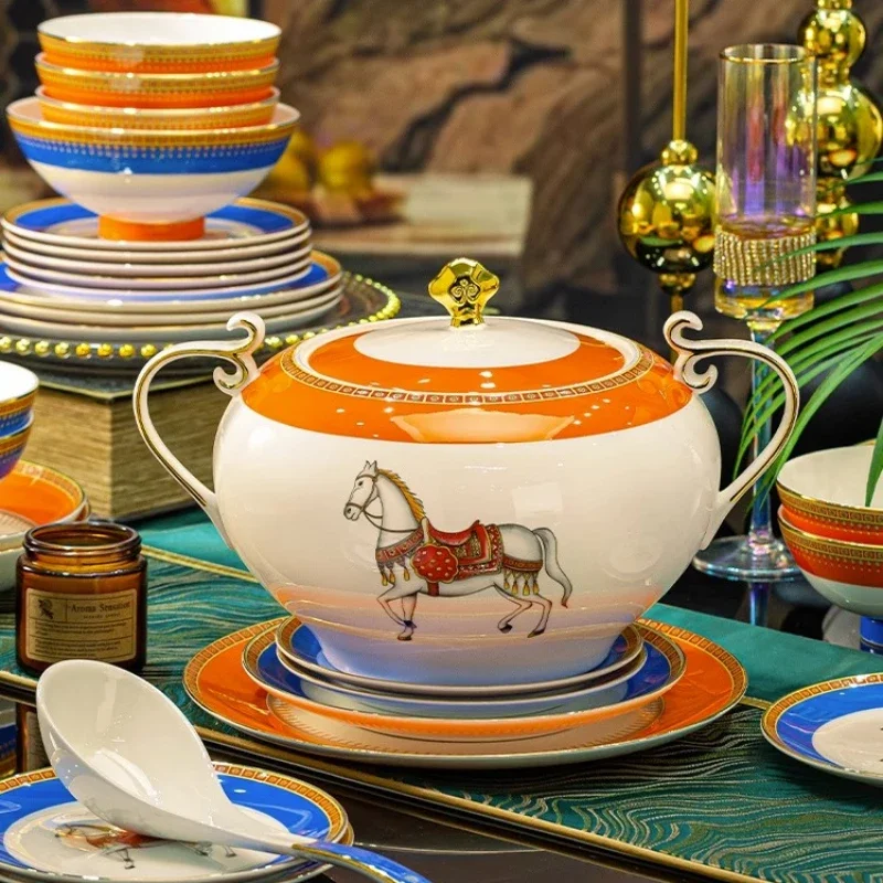 Guests Party Luxury Tableware Home Dinner Wedding Fine Dishes Sets Catering Supplies Vajillas Para Cocina Dinnerware Sets Plate
