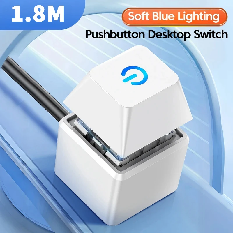 2m Computer Desktop Switch Blue LED Light Motherboard External Start Power On/Off Switch Button Extension Cable For Home Office