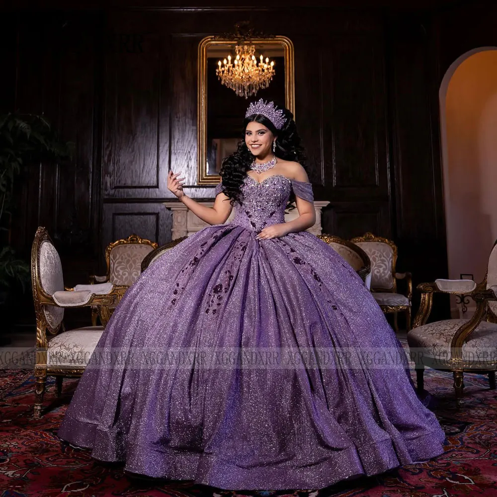 فستان Quinceanera مخصص باللون الأرجواني 2026 على شكل قلب الأميرة أرجواني حلو 16 فستان حفلات أعياد الميلاد 15