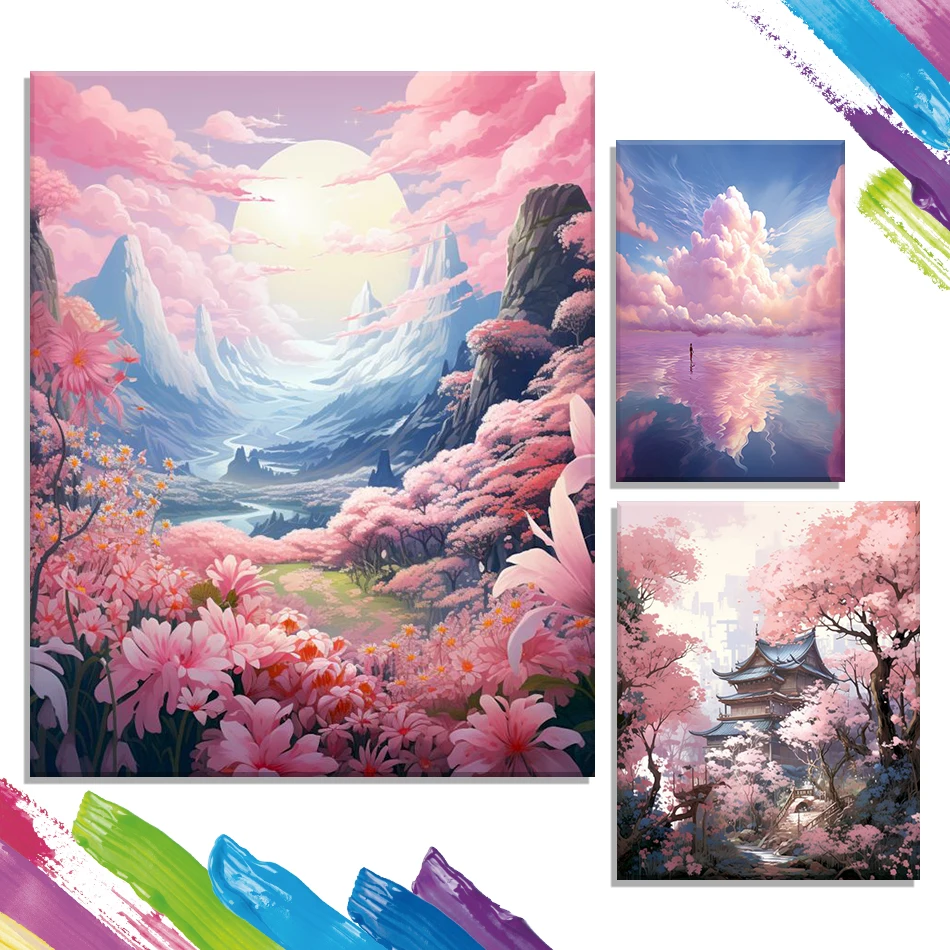 

GATYZTORY Paint By Number Adult Kit Pink scenery Art Supplies Color Markers Paintings On Number Picture Drawing Home Decor Items