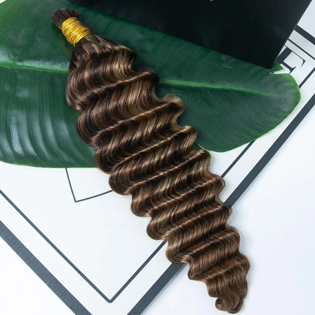 Boho Braids Hair for Black Women Human Braiding Hair 100 Grams 18 Inches 20 Inches Deep Wave Human Bulk Hair Bundles