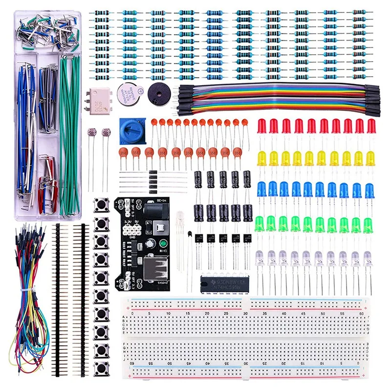 Electronics Fun Kit W/Power Supply Module, Jumper Wire, Precision Potentiometer,830 Breadboard For Arduino, Raspberry Pi