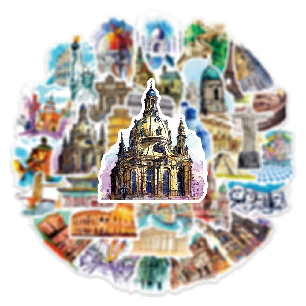 10/30/50PCS Travel World Famous Building Landmark Stickers Decal Skateboard Phone Laptop Notebook Car Luggage Decoration Sticker