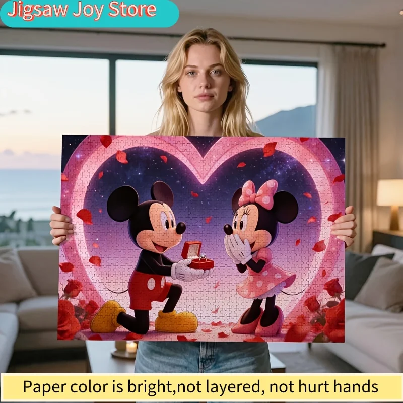 

2D Flat, Disney Mickey Minnie Engagement Ring Puzzle | Valentine'S Day Romantic Gift, Heart Frame Jigsaw, Disney Couple Decor