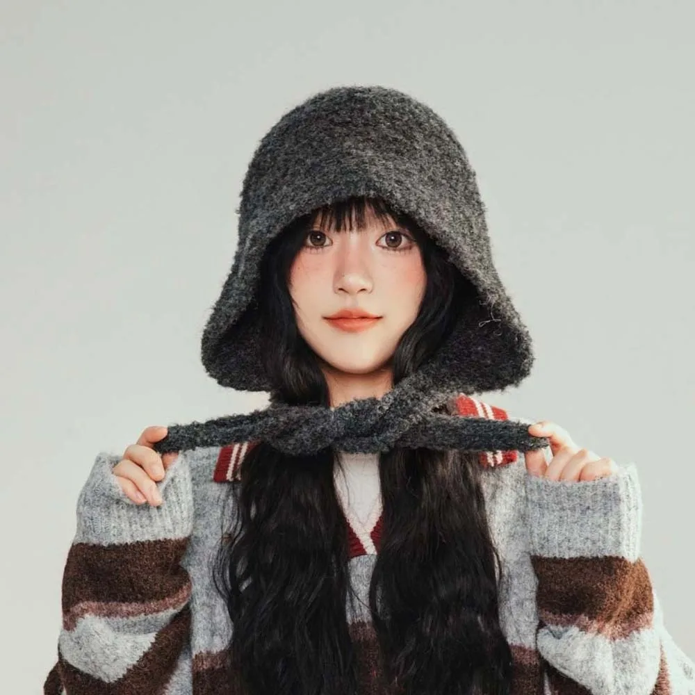 

Acrylic Fibers Knitted Hooded Cap Soft Double Side Neck Collar Beanies Cap Ear Protection Korean Style Winter Neckerchief Hat