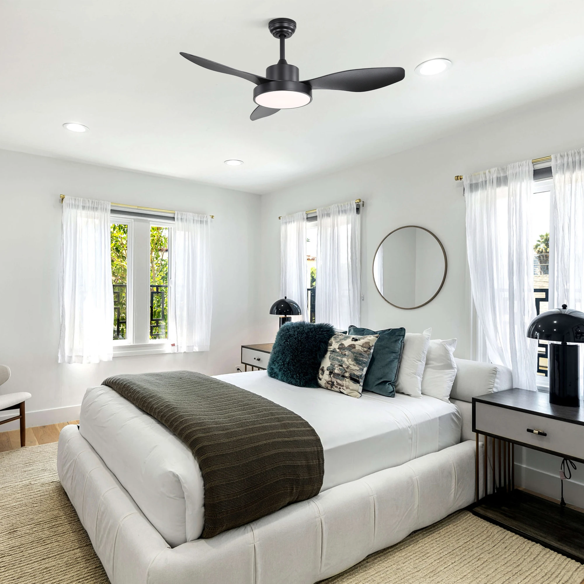 Sofucor Ventilador de teto moderno de 47 polegadas com LED DC 6 velocidades de alta velocidade do vento com controle remoto para sala de estar, quarto, sala de jantar