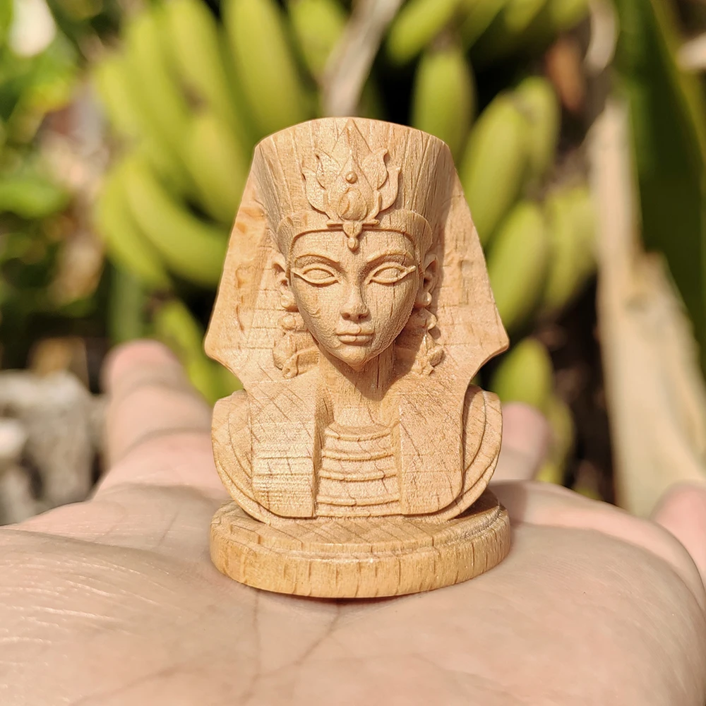 1.8 Inch Hand-Carved Wooden Pharaoh Figurine, Folk Style, Artistic Style, Suitable for Party Decorations, Christmas Decorations, Creative Desktop Ornaments, Bedroom, Birthday Gifts, Study Room, Back-To-School Season Gifts
