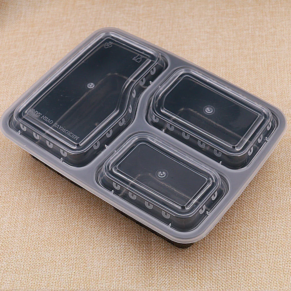 

10pcs Meal Prep Containers Food Storage Boxes 3 Compartment Stackable Snack Container Lunch Box Disposable Kitchen