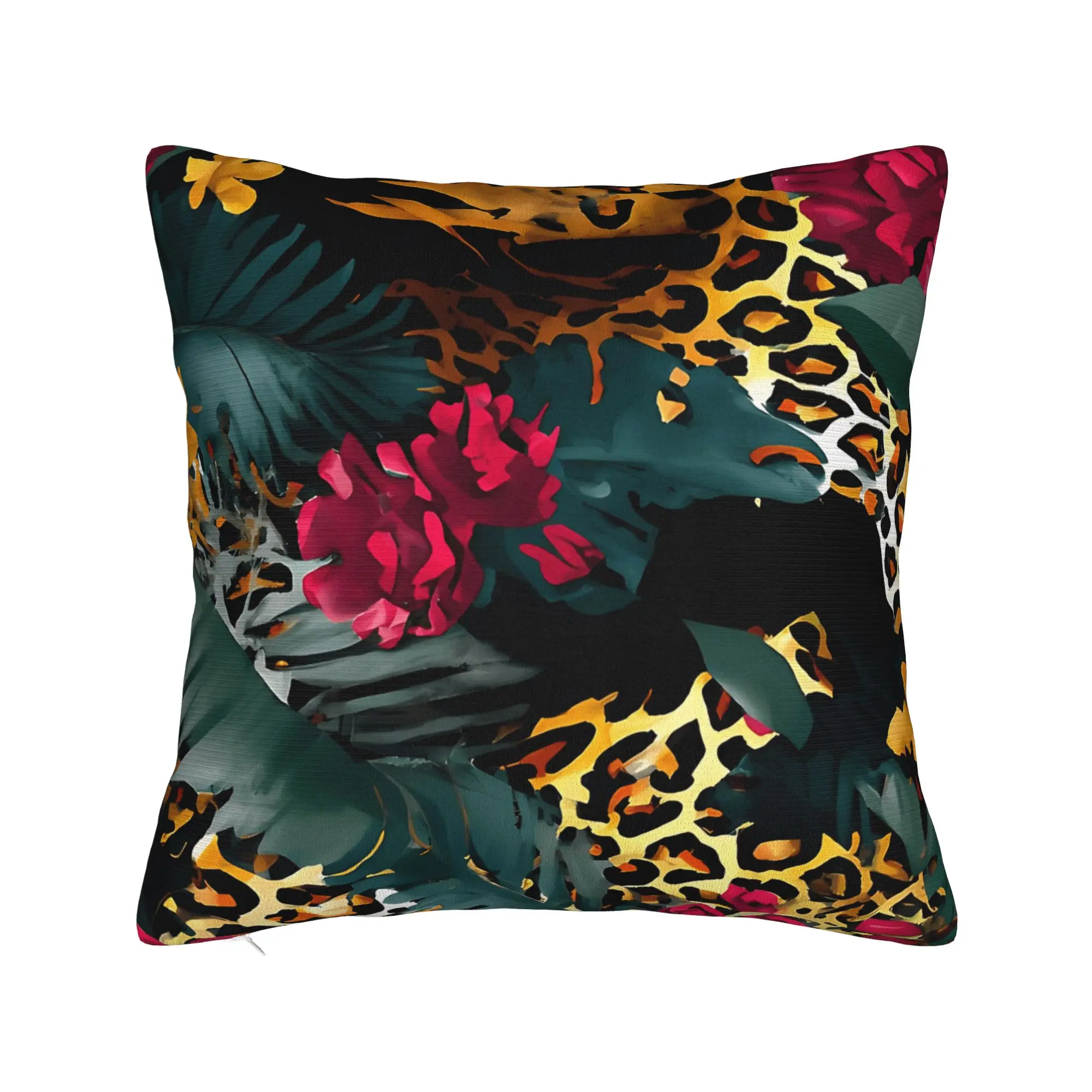 Leopard & Tropical Floral Pillow Cover  Funny Pillow Case For Sofa Home Decoration Square Pillowcases Gift